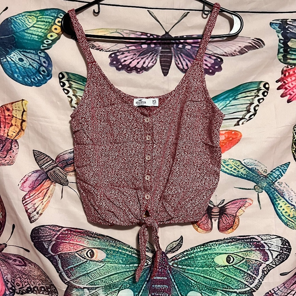 Red Floral Button Up & Tied Tank Top Blouse